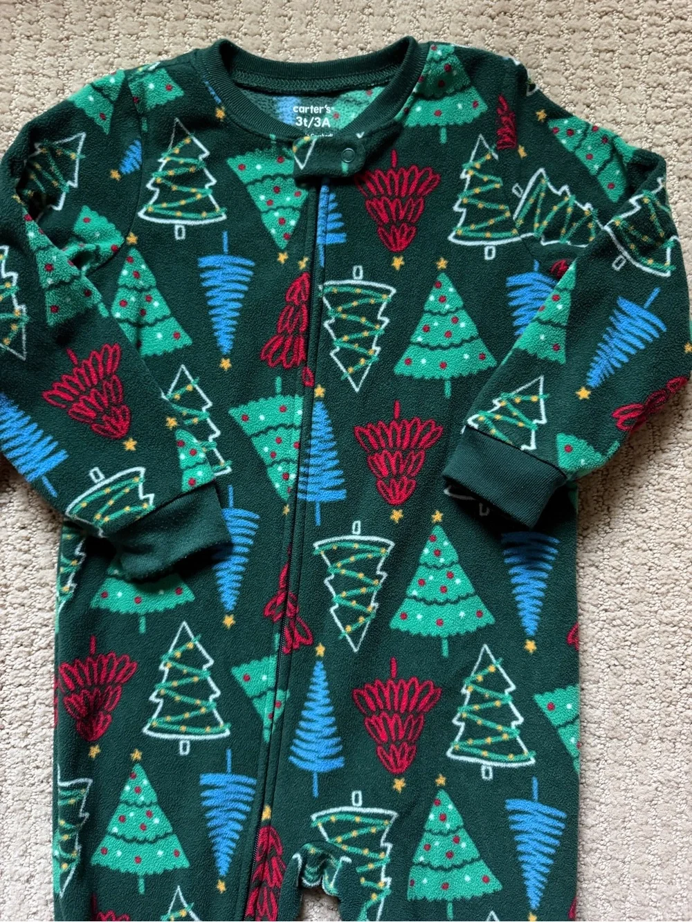 Carter’s Kids Brown & Green Holiday One-Piece Pajamas - Bear & Tree Designs